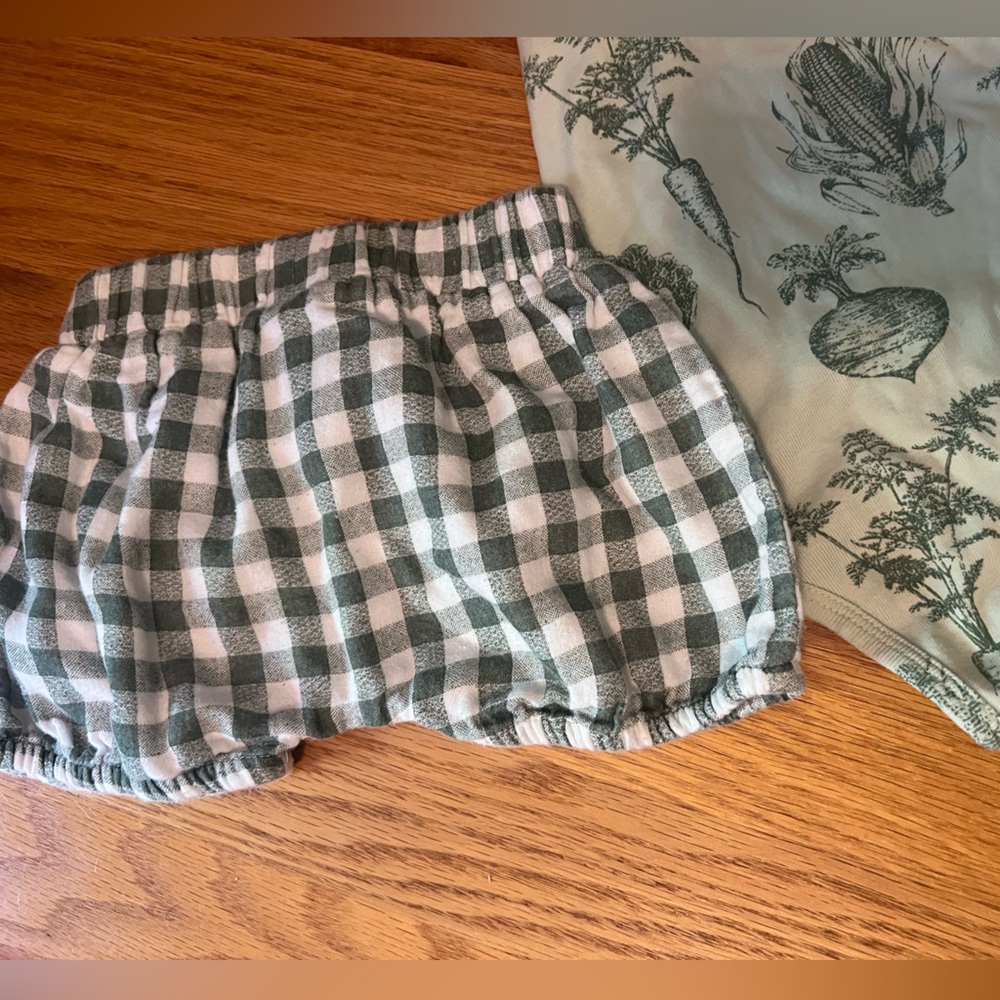 Kate Quinn 6-12 months organic cotton gingham and veggie print match set GN - Picture 6 of 7
